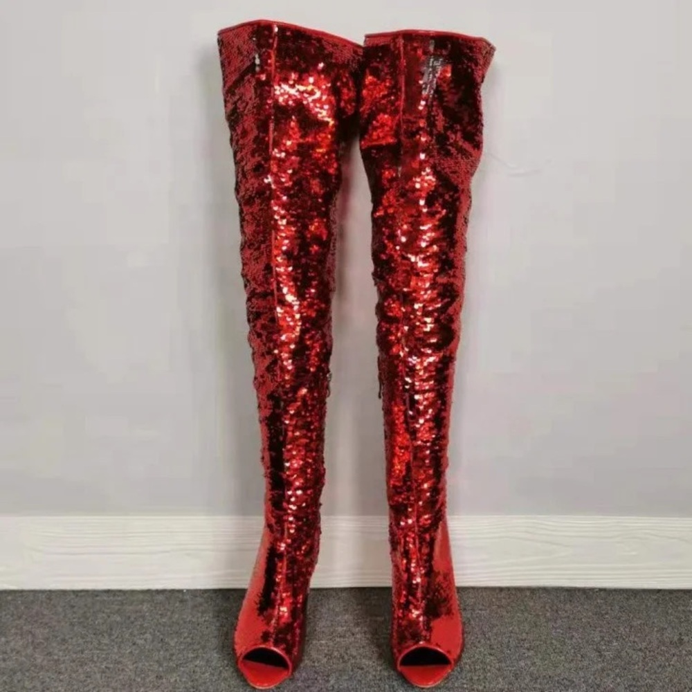 [SOLD] AmiClubwear Red Sequin Over-the-Knee Boots